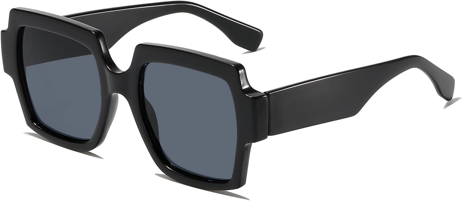 

YAMEIZE Модные большие квадратные солнцезащитные очки - Защита от УФ-излучения, винтажные прямоугольные очки для вождения, отдыха на природе, для женщин и мужчин, Black Grey