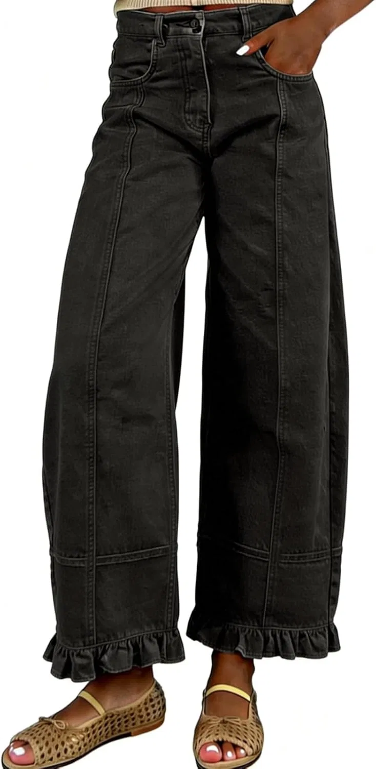 Джинсы с цветочным принтом, Womens Barrel Jeans, черный