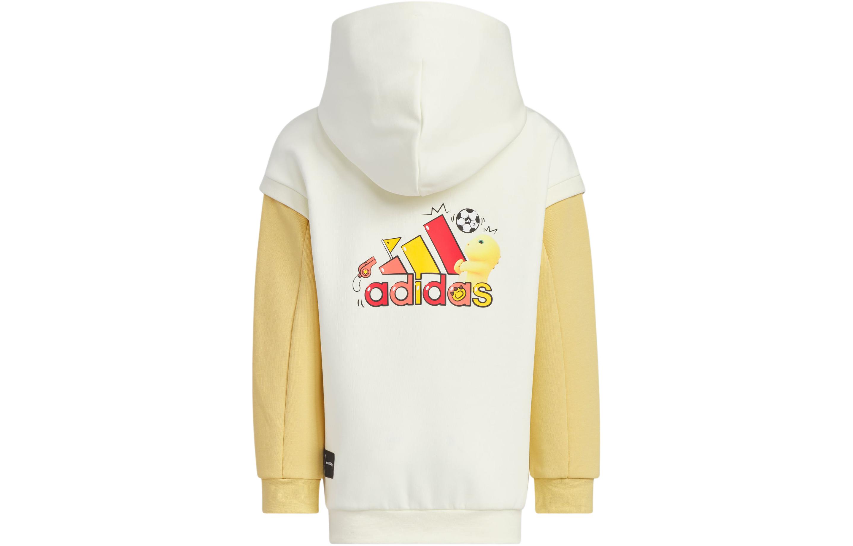 Толстовка с капюшоном спортивная вязаная/светло-желтый детская Adidas, экрю/светло- желтый — фото 4