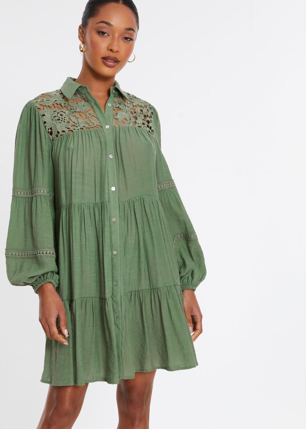

Платье-рубашка цвета хаки крючком Quiz, зеленый