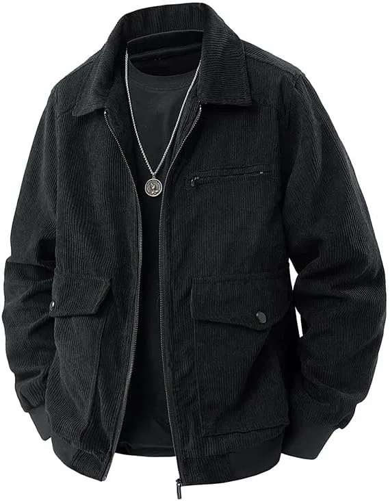 Куртка бомбер мужская Classic Corduroy Jacket, мультикарманы, черный