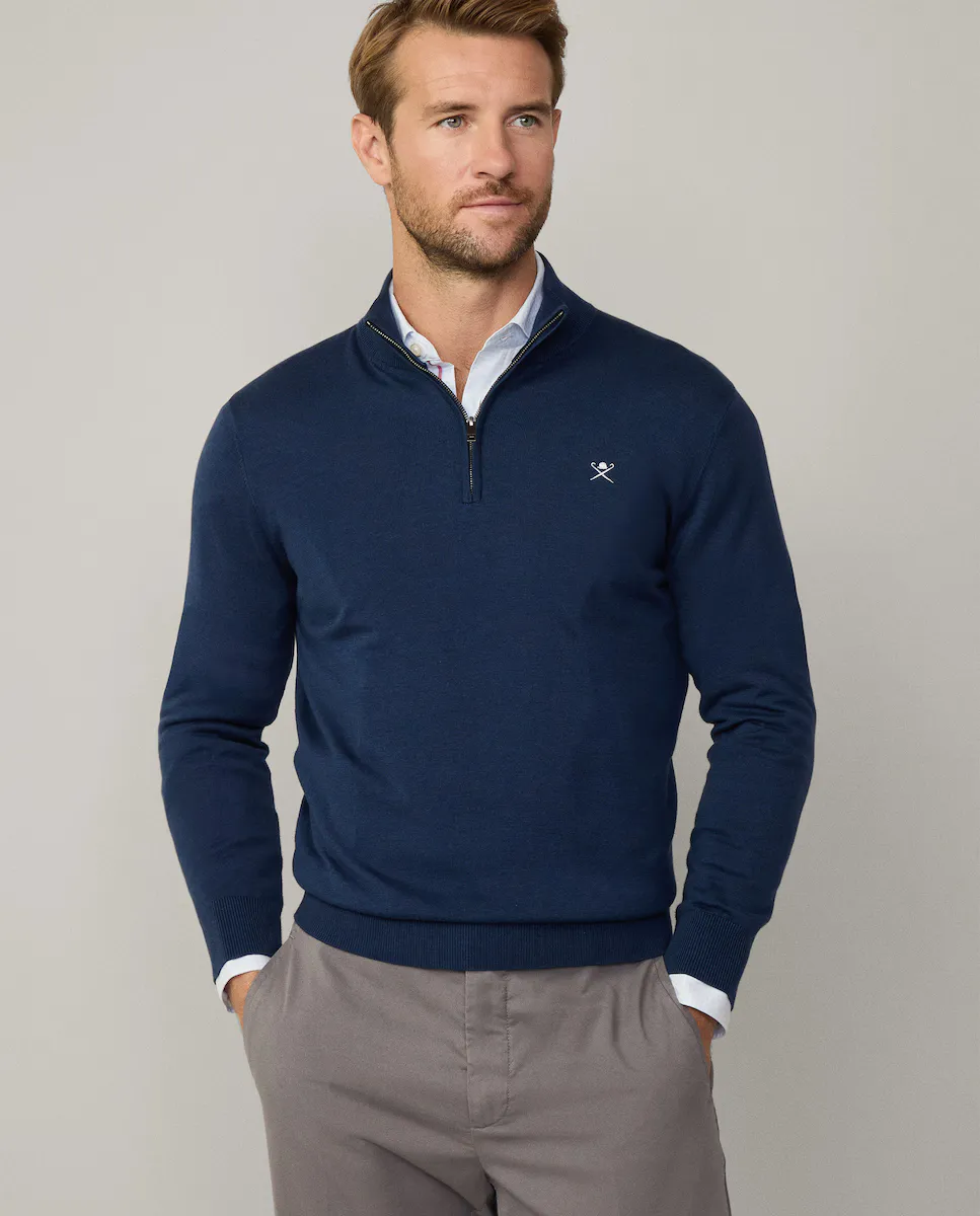 

Мужской свитер с высоким воротом и вышитым логотипом Hackett, тёмно-синий
