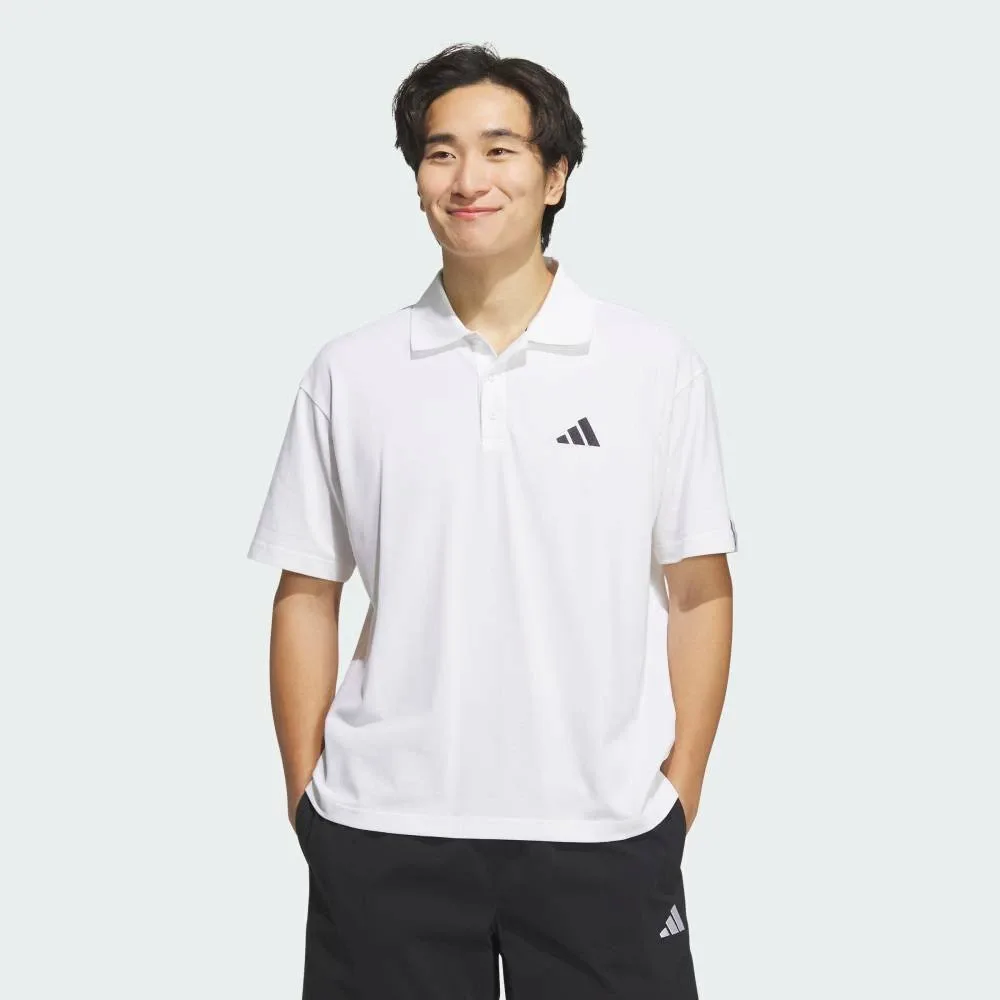 Футболка-поло Essentials Plus свободного кроя с коротким рукавом и небольшим логотипом Adidas, white