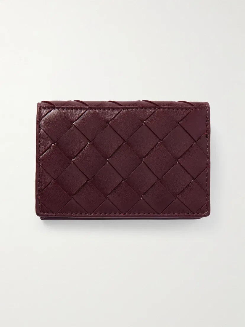 Кожаный кардхолдер Intrecciato BOTTEGA VENETA, бордовый — фото 3