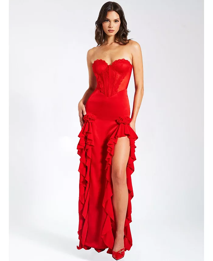 

Женское платье-макси Talia Red из сатина с кружевным корсетом Miss Circle, красный