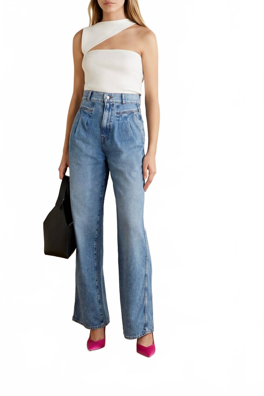 

Morgan Плиссированные джинсы с высокой посадкой и широкими штанинами в синем цвете GRLFRND