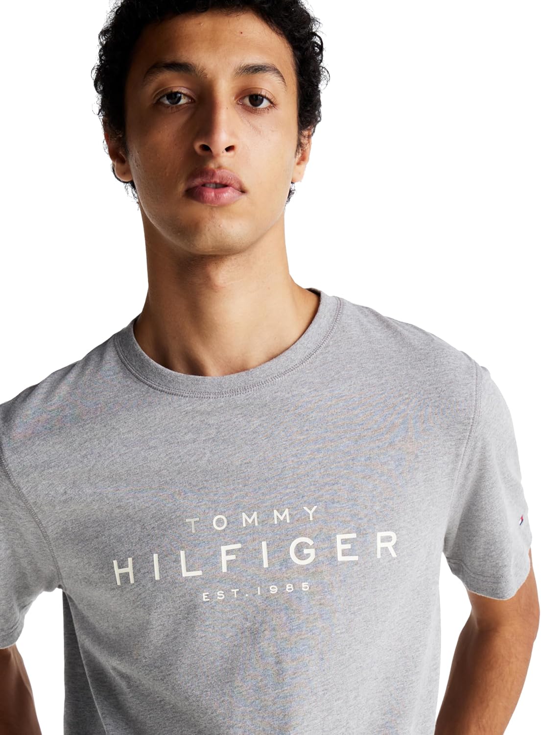 Мужская хлопковая футболка с короткими рукавами Tommy Hilfiger с напечатанным логотипом, также доступна в размерах для больших и высоких женщин., Medium Grey Heather — фото 2