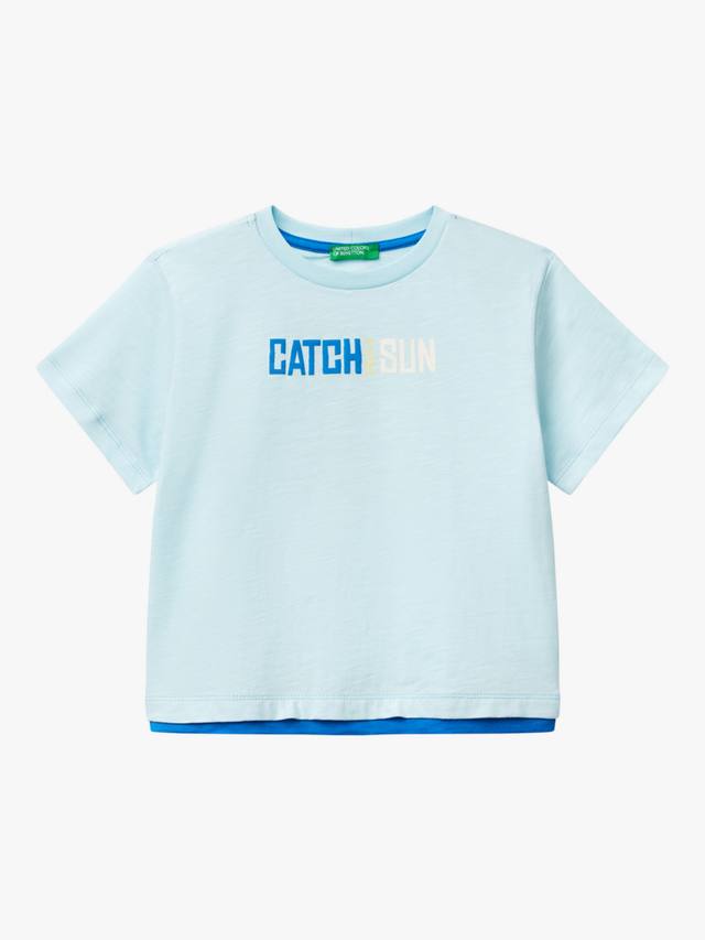 

Детская футболка с принтом из хлопка Benetton, Light Blue Powder