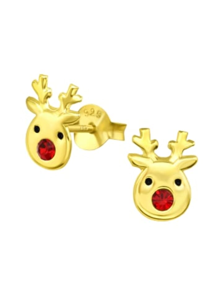 

Alexander York Серьги-гвоздики в виде оленей из золота с красными кристаллами, серебро 925 пробы, комплект из 2 штук