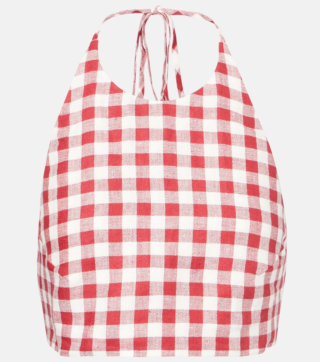 

Марсельская клетчатая льняная укороченная майка Asceno, Red Ecru Check