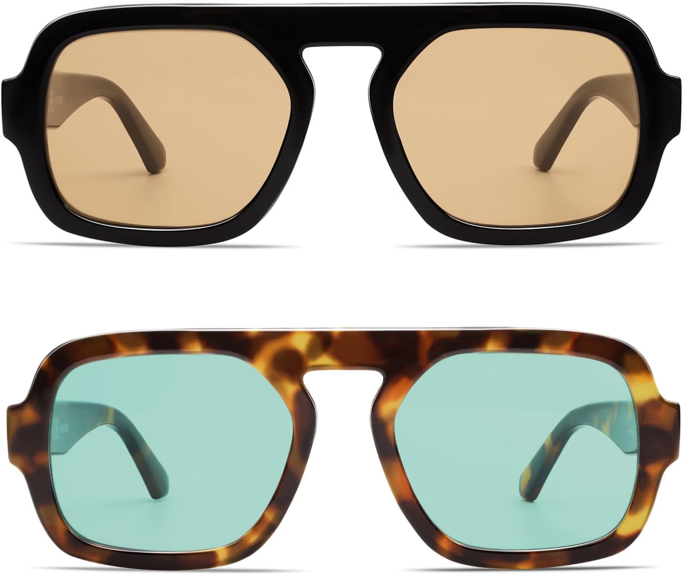 

Солнцезащитные очки-авиаторы VANLINKER большого размера в стиле ретро, ​​квадратной формы, для женщин и мужчин, винтажный стиль 70-х, модные большие очки с плоской верхней частью VL9826, 2 Pack-c2c3-black/Brown&tortoiseshell/Green