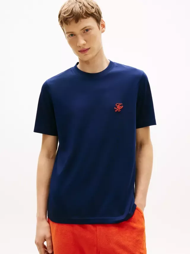 Хлопковая футболка стандартного кроя с коротким рукавом и логотипом Tommy Hilfiger, Dark Blue