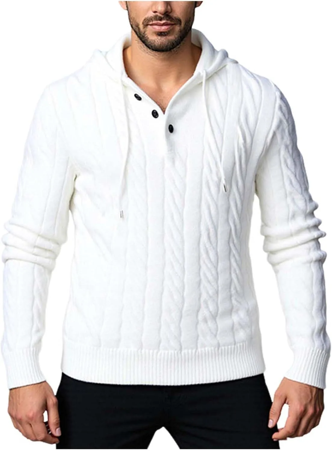 

Мужской худи-свитер с пуговицами V-образного выреза, приталенный, с длинными рукавами и косой вязкой Cambkatl