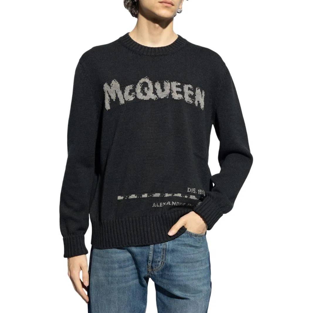 Свитер с интарсией Alexander McQueen серый — фото 4