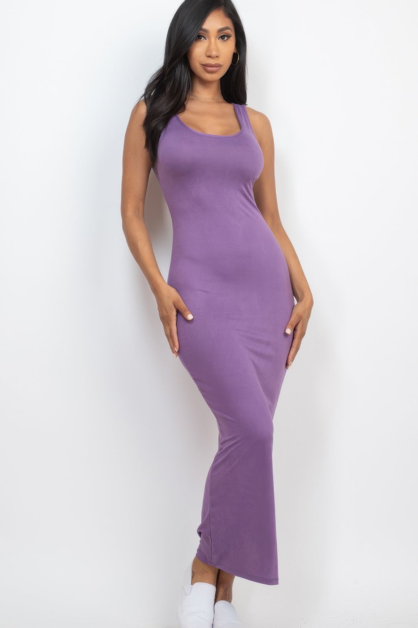

FASHNZFAB Женское однотонное базовое макси-платье, цвет grape