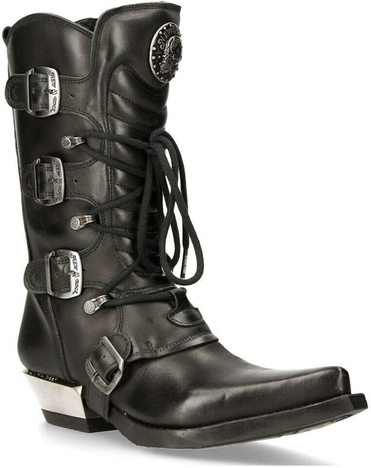 Новые ковбойские сапоги New Rock M-7993-S1 WESTERN черные кожаные с пряжкой, тяжелые байкерские ботинки, черный — фото 3
