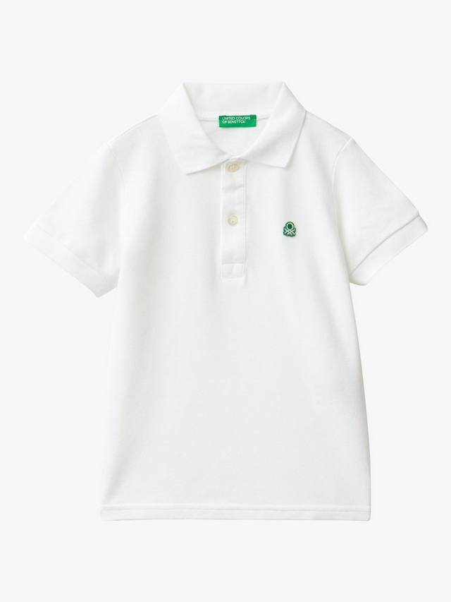 

Детская хлопковая поло с коротким рукавом Benetton, Optical White