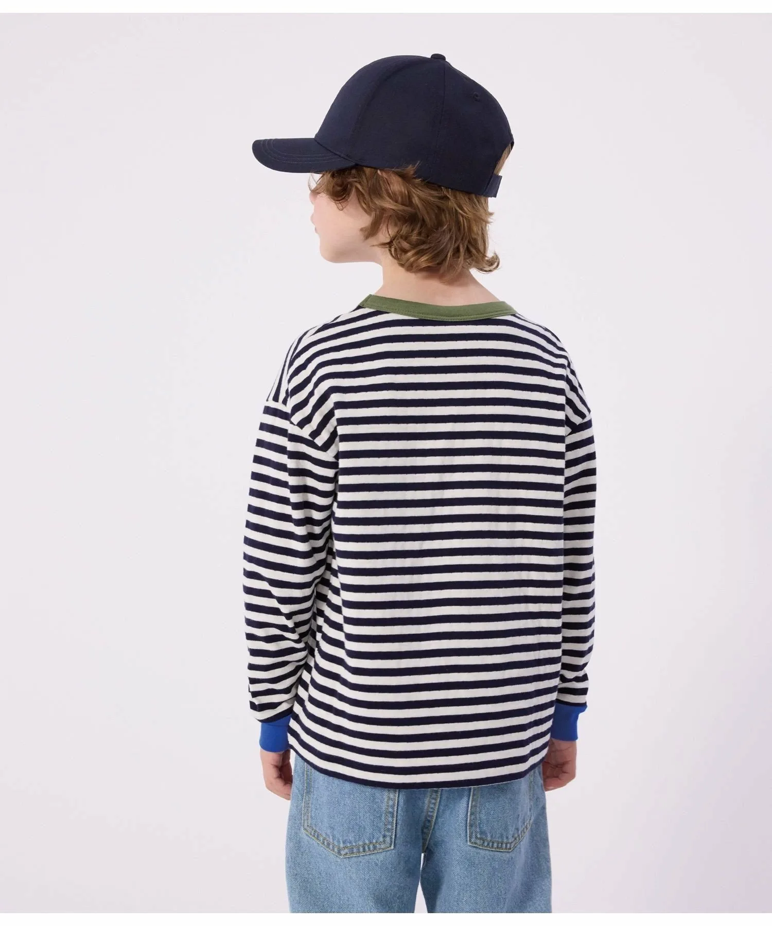 Полосатая футболка с длинными рукавами PETIT BATEAU, Blue/Off White — фото 2