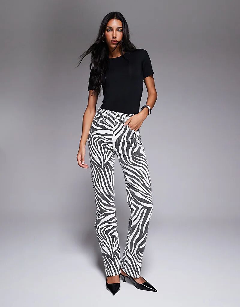 

Джинсы Good American Good Icon прямого кроя с принтом зебры