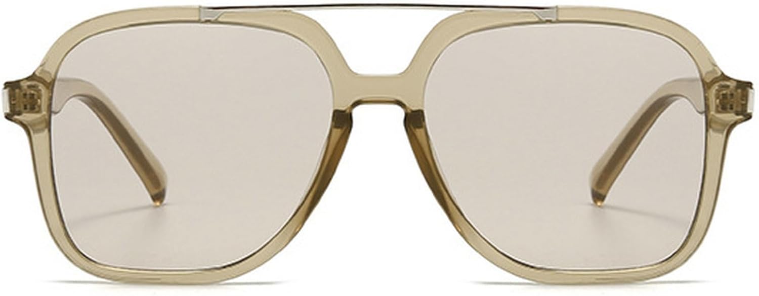 

Модные солнцезащитные очки большого размера с квадратной оправой и двойной перемычкой для женщин, очки-пилот с защитой от УФ-излучения UV400, ретро-очки для мужчин, темно-зеленые солнцезащитные очки Generic, Champagne