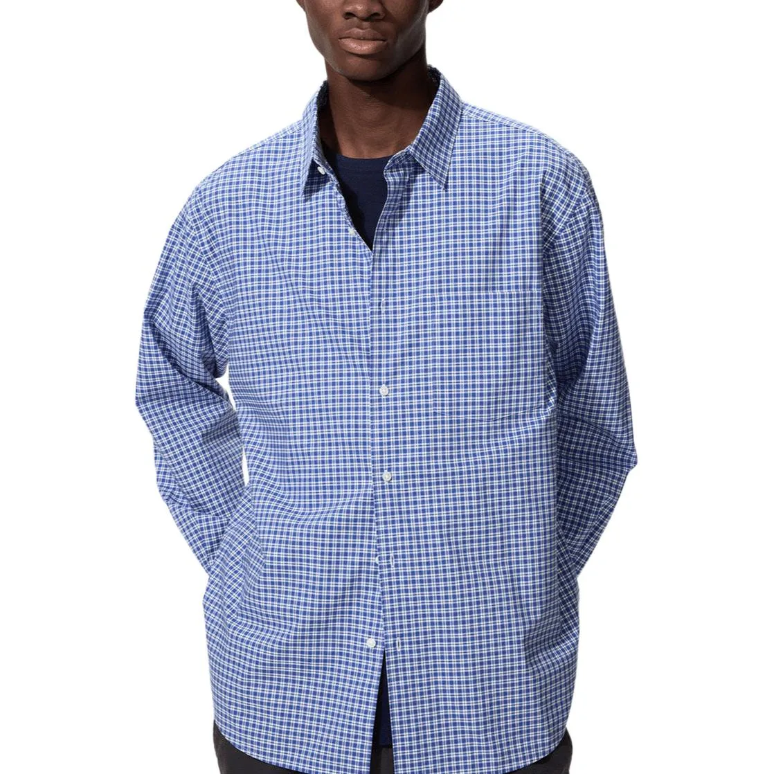 UNIQLO Рубашка Unisex Lake Blue с лацканом