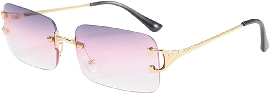 

Синие прямоугольные солнцезащитные очки без оправы для мужчин, металлические солнцезащитные очки для женщин, линзы с градиентом, без оправы, защита от УФ-излучения UV400 VFDHN, Grey Pink Lens