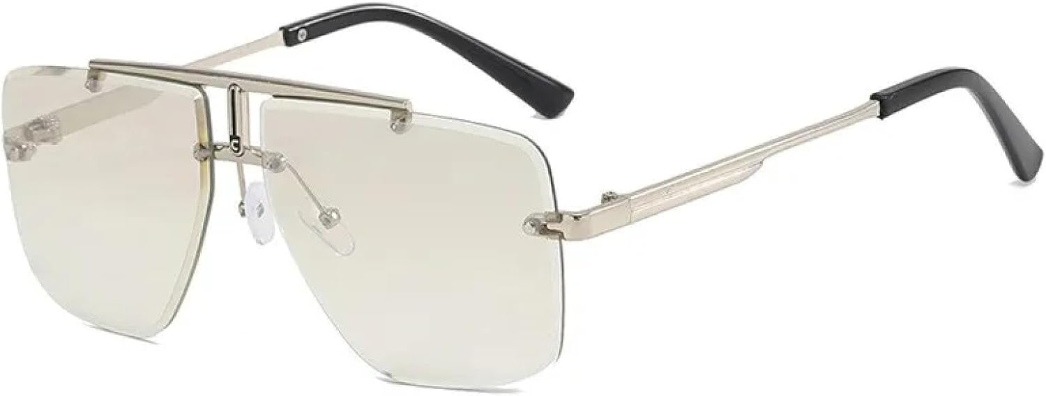 

Модные мужские солнцезащитные очки без оправы для женщин, с двойной перемычкой, металлической оправой, для вождения, защита от УФ-излучения UV400 VVTWSSW, Silver Light Grey