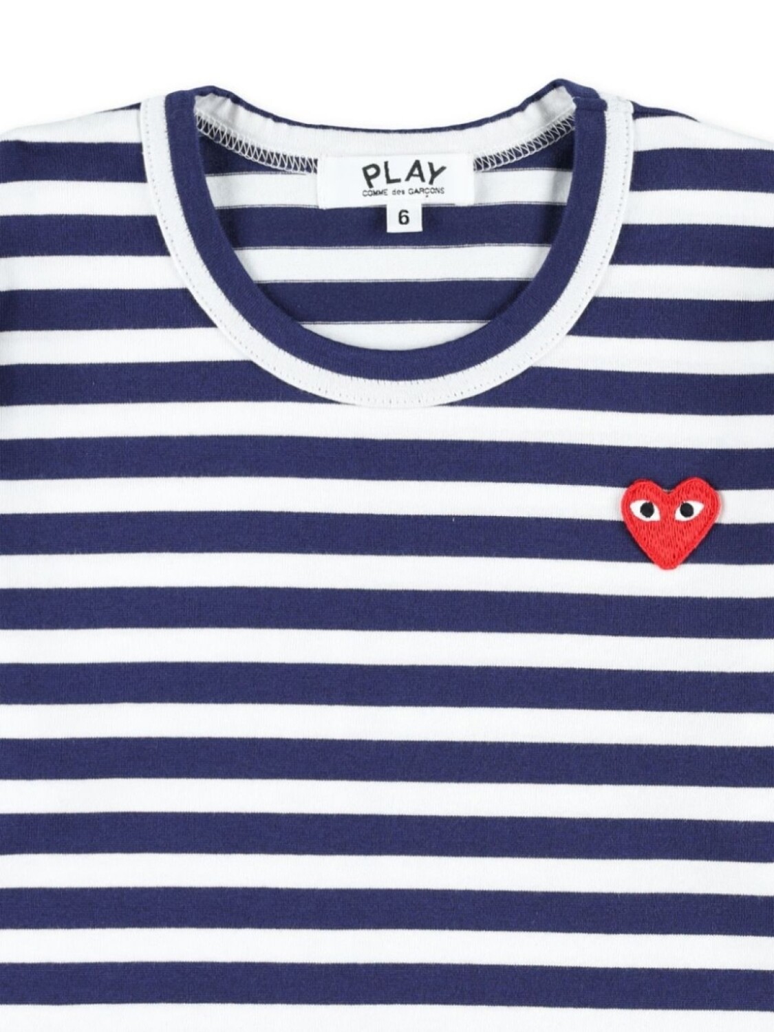 Футболка Comme Des Garçons Play Kids с нашивкой в виде сердца в полоску, белый — фото 3