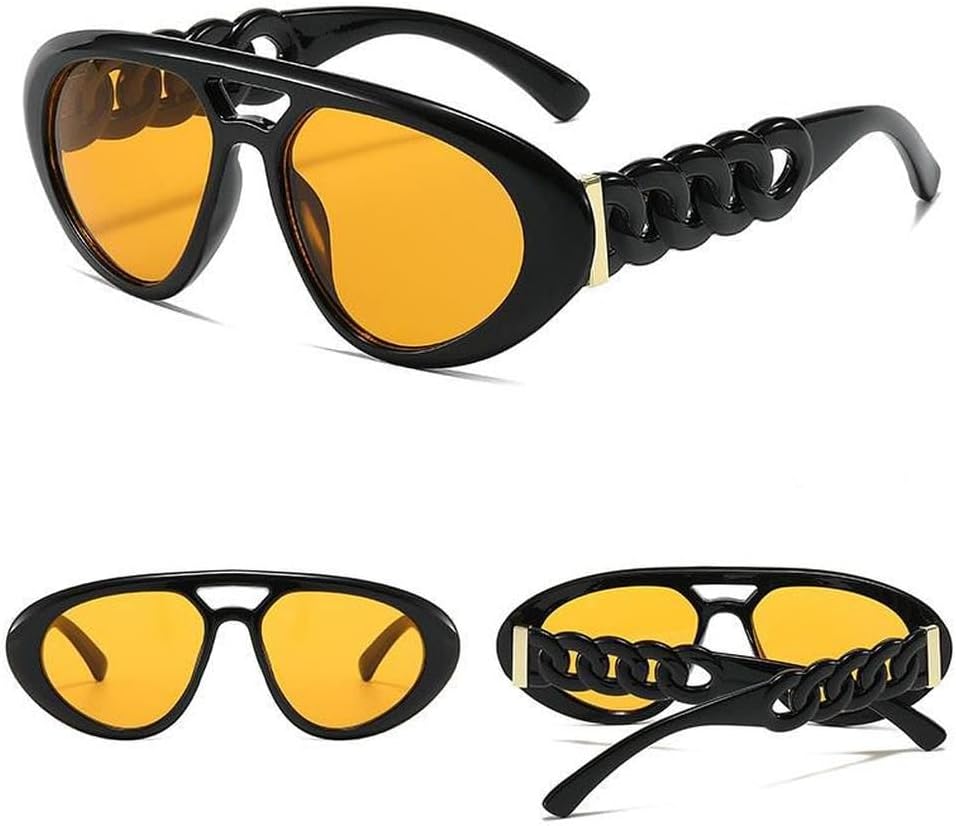 

Солнцезащитные очки с двойной перемычкой, овальной формы, яркие, с цепочкой на дужках, модные, с защитой от УФ-излучения, в стиле ретро, ​​универсальные MTZJH, Black Yellow