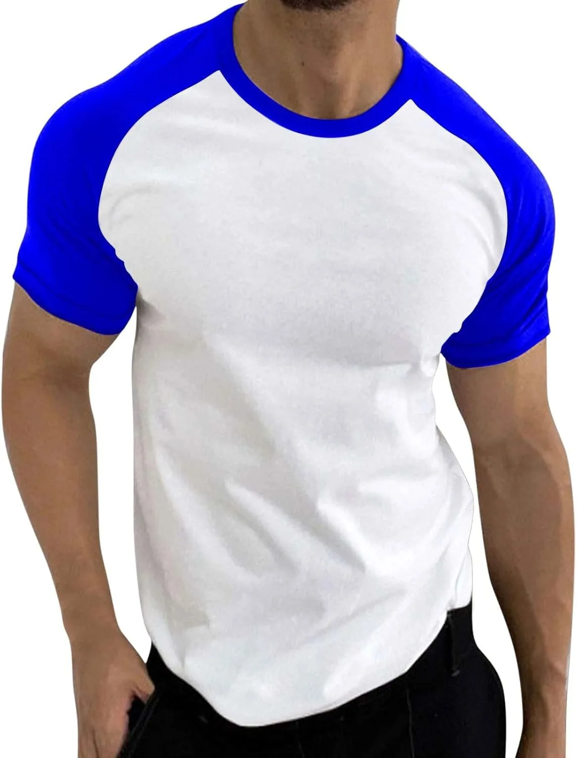 Мужская футболка Raglan с коротким рукавом и круглым вырезом, Slim Fit, влагоотводящая