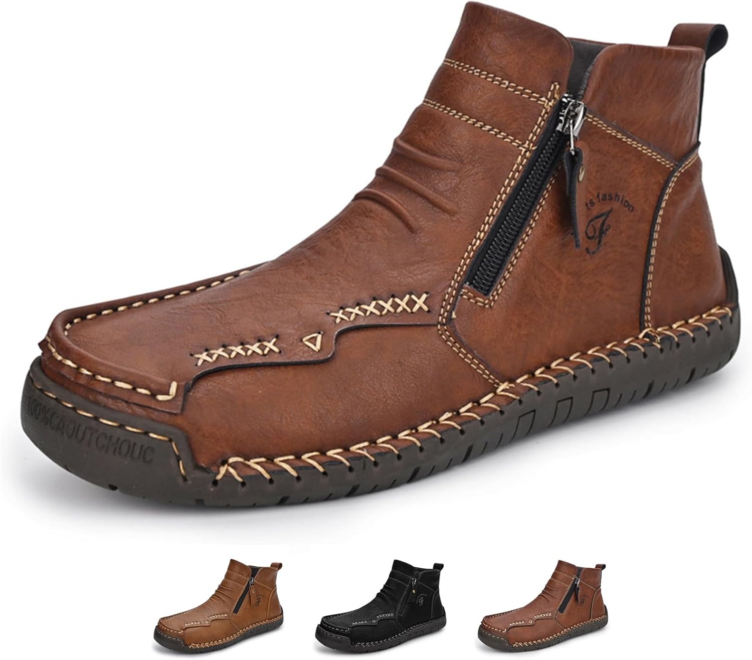 

Мужские водонепроницаемые кожаные ботинки чукка до щиколотки Zeberfi, коричневый