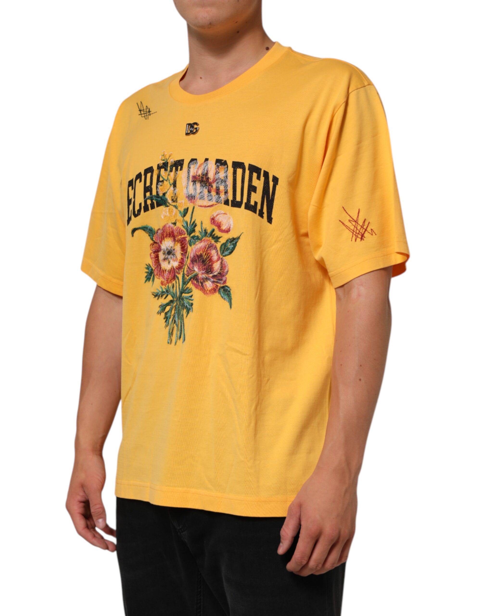 Футболка из хлопка с круглым вырезом и цветочным принтом Secret Graden Yellow Dolce & Gabbana, желтый — фото 2