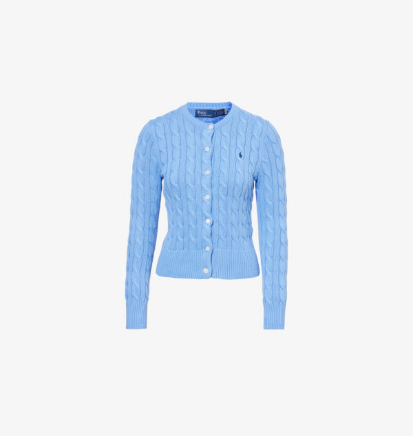 

Кардиган из хлопка с вышитым логотипом и косичной вязкой Polo Ralph Lauren, синий