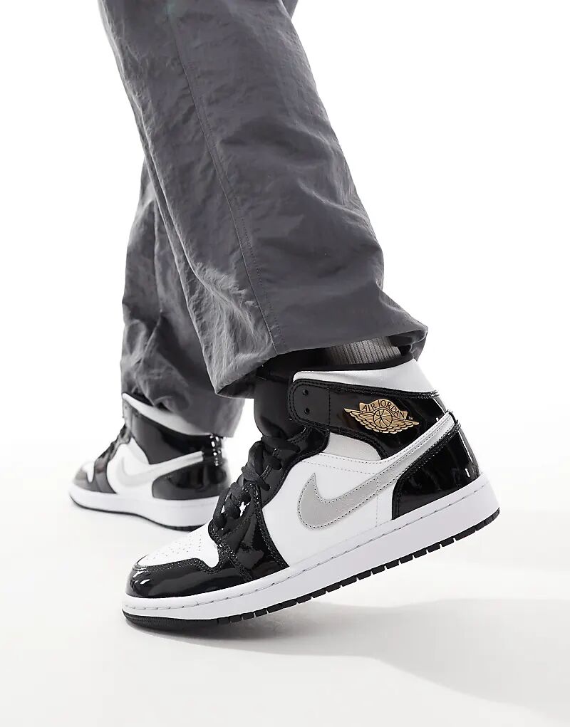

Кроссовки Air 1 Mid белого, черного и металлического серебристого цветов Jordan