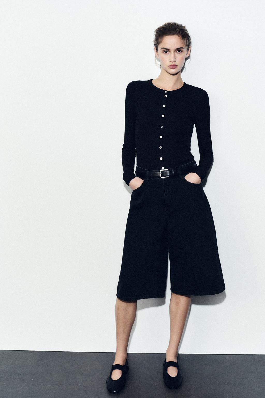 

Футболка в рубчик на пуговицах ZARA, черный