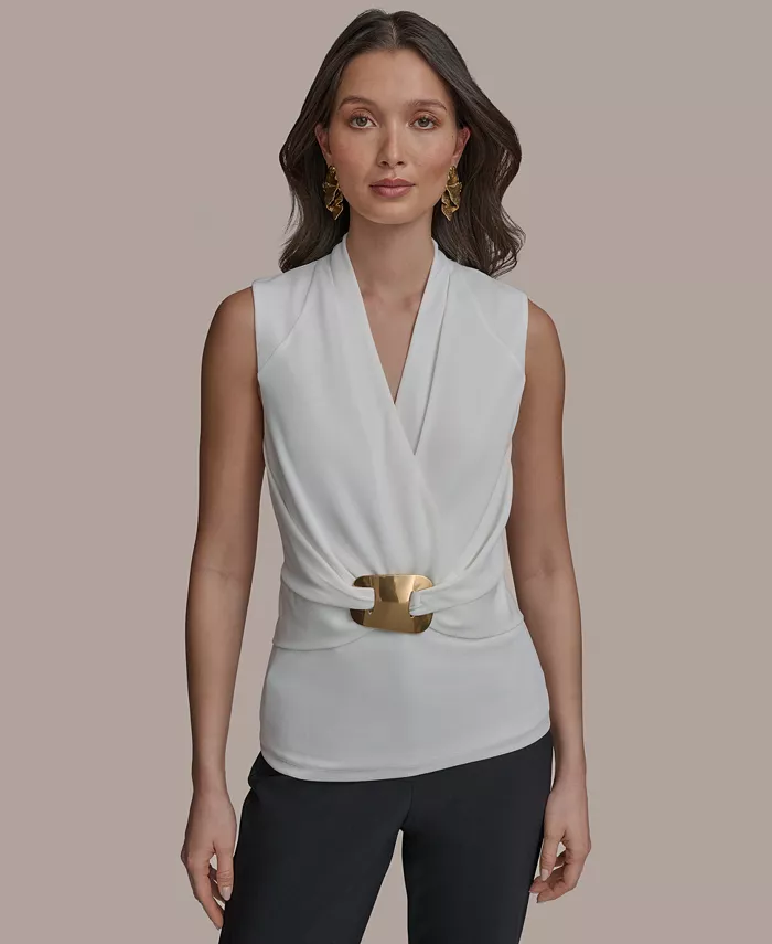 

Женский топ без рукавов с металлической фурнитурой Donna Karan New York, коричневый/бежевый