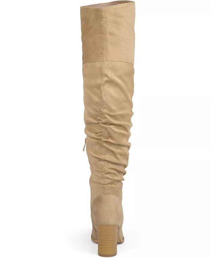 Женские сапоги Kaison Stacked Heel выше колена Journee Collection, коричневый/бежевый — фото 3