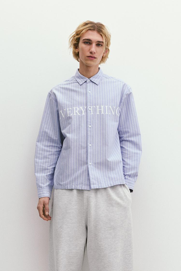 

Полосатая рубашка Pull And Bear, голубой