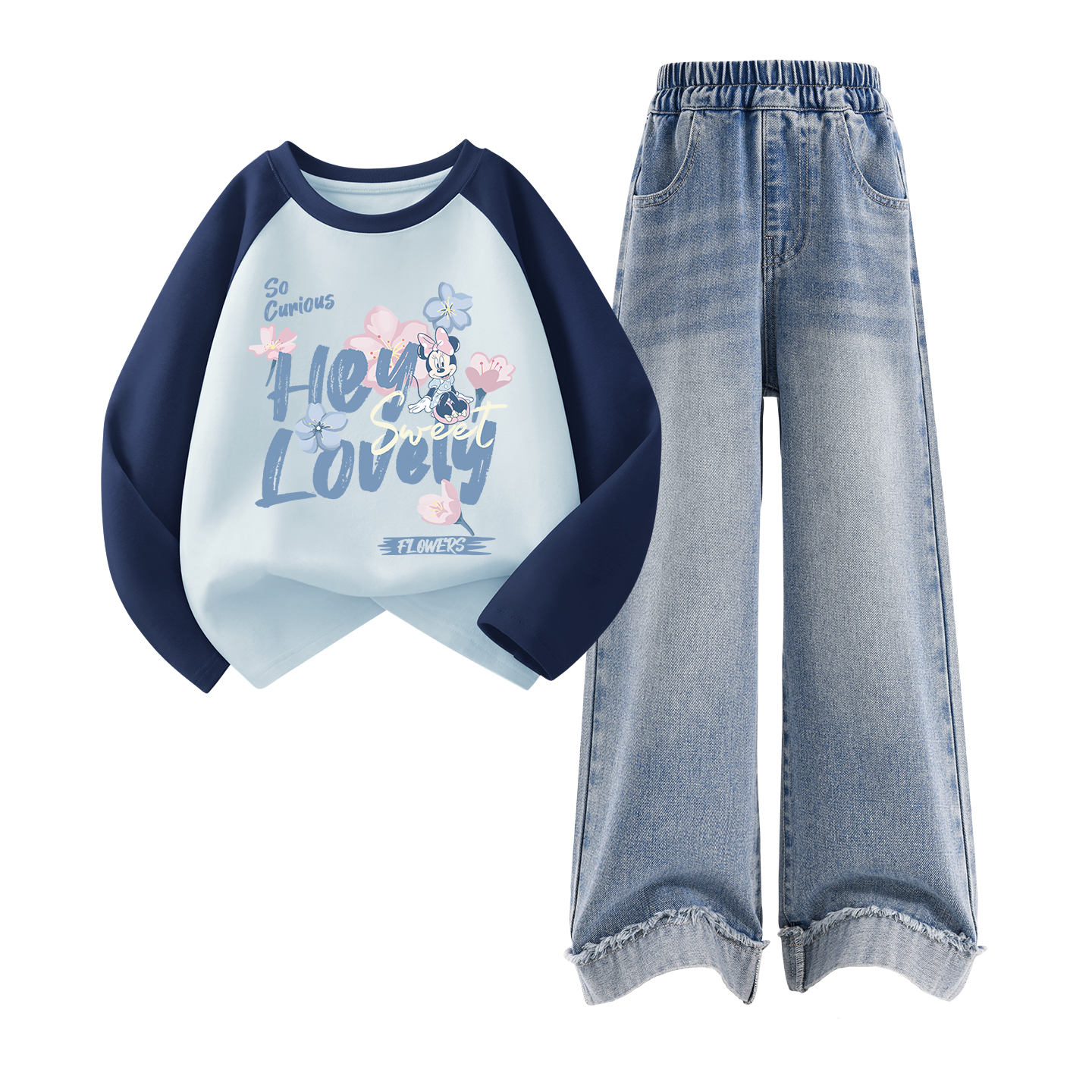 

Детская повседневная спортивная одежда Disney, Di Light Color Glaze Blue+Solid Color Denim Light Blue