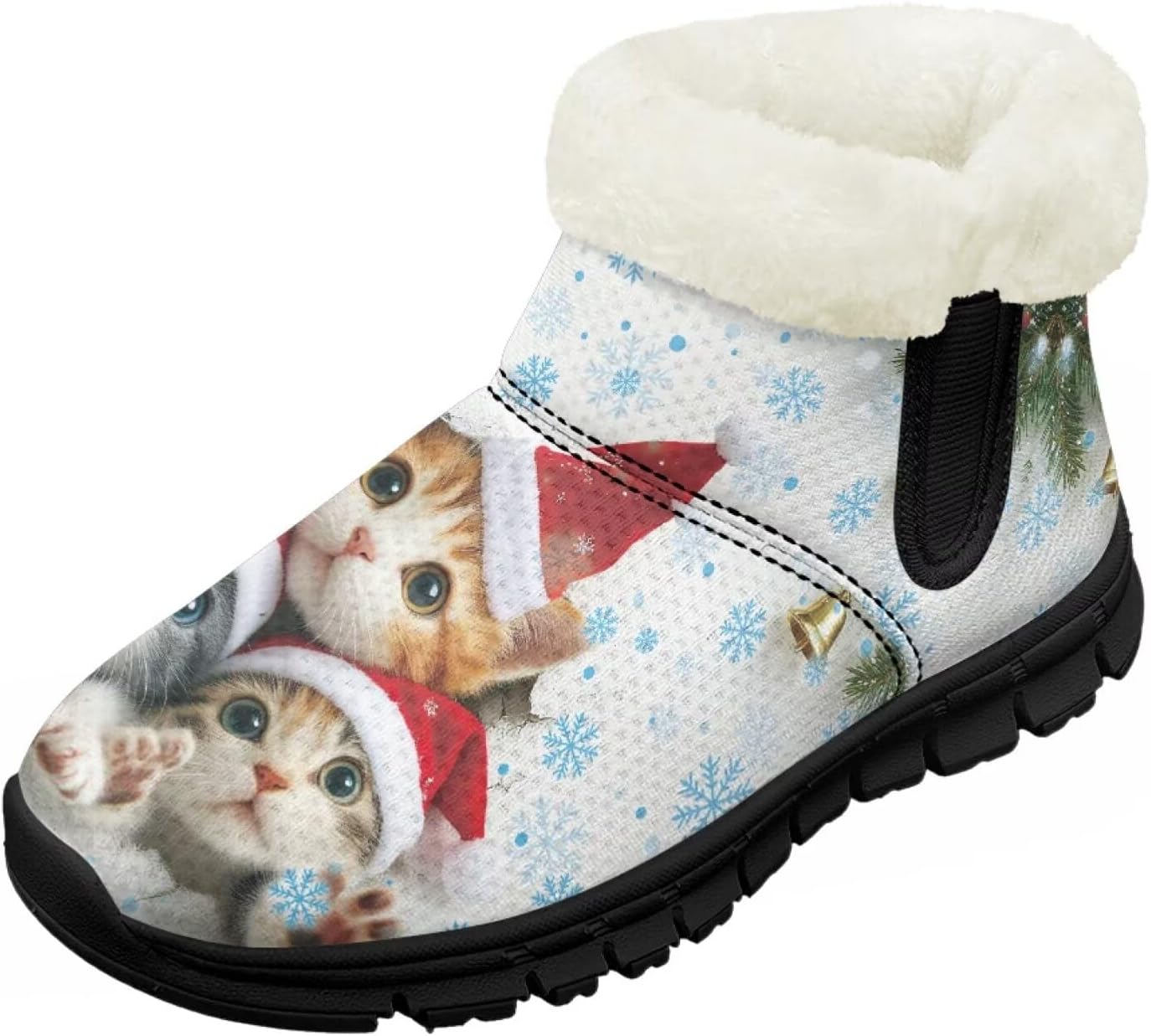 

Детские зимние ботинки для девочек с меховой подкладкой, с короткой подошвой, противоскользящие, легкие уличные теплые ботинки для малышей Pointodoor, Xmas Cats Snowflakes