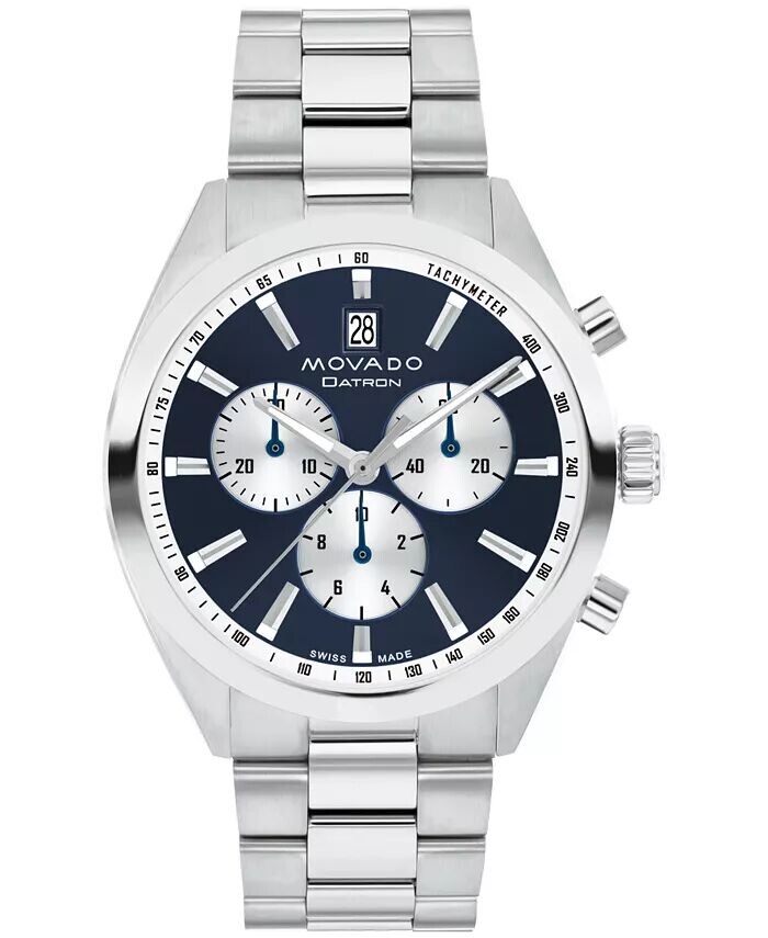 

Мужские часы Datron Swiss Quartz Chrono Silver Tone из нержавеющей стали 40 мм Movado, серый