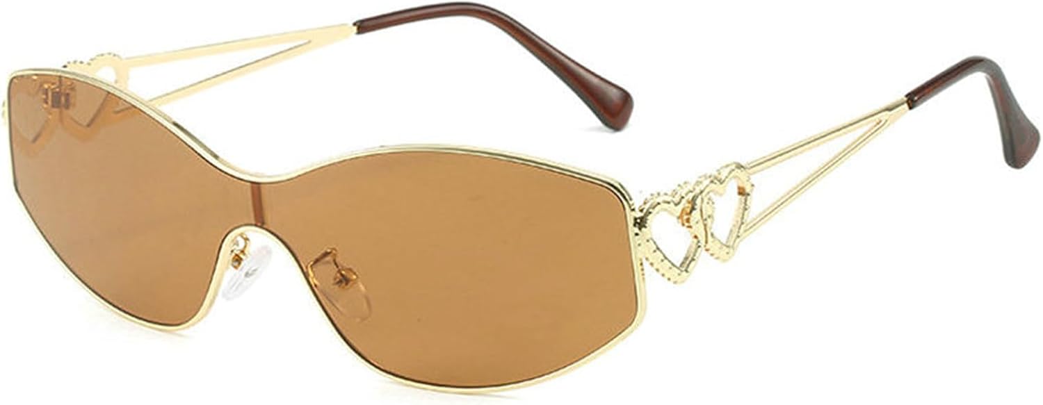 

Солнцезащитные очки Helena Y2K Heart для женщин и мужчин, модные солнцезащитные очки с обтекаемой формой, без оправы, увеличенного размера, солнцезащитные очки-щит, Tea