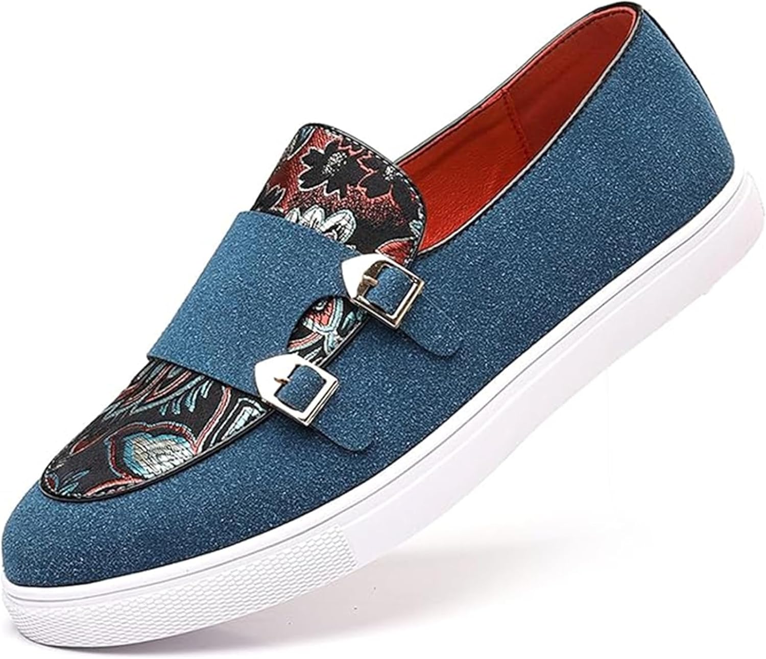 

Мужские классические лоферы на слипоне с узорчатым канвасом, двойной ремешок типа 'монах', легкие, с плоской подошвой, нескользящие, офисные, для вечеринки, свадьбы, повседневной прогулки, делового и формального стиля Tixewsjh, синий