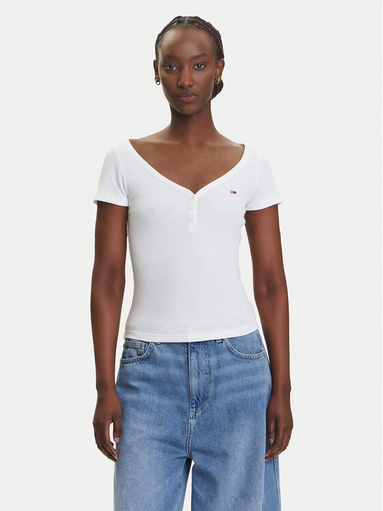 

Облегающая футболка Henley DW0DW20902 Tommy Jeans, белый