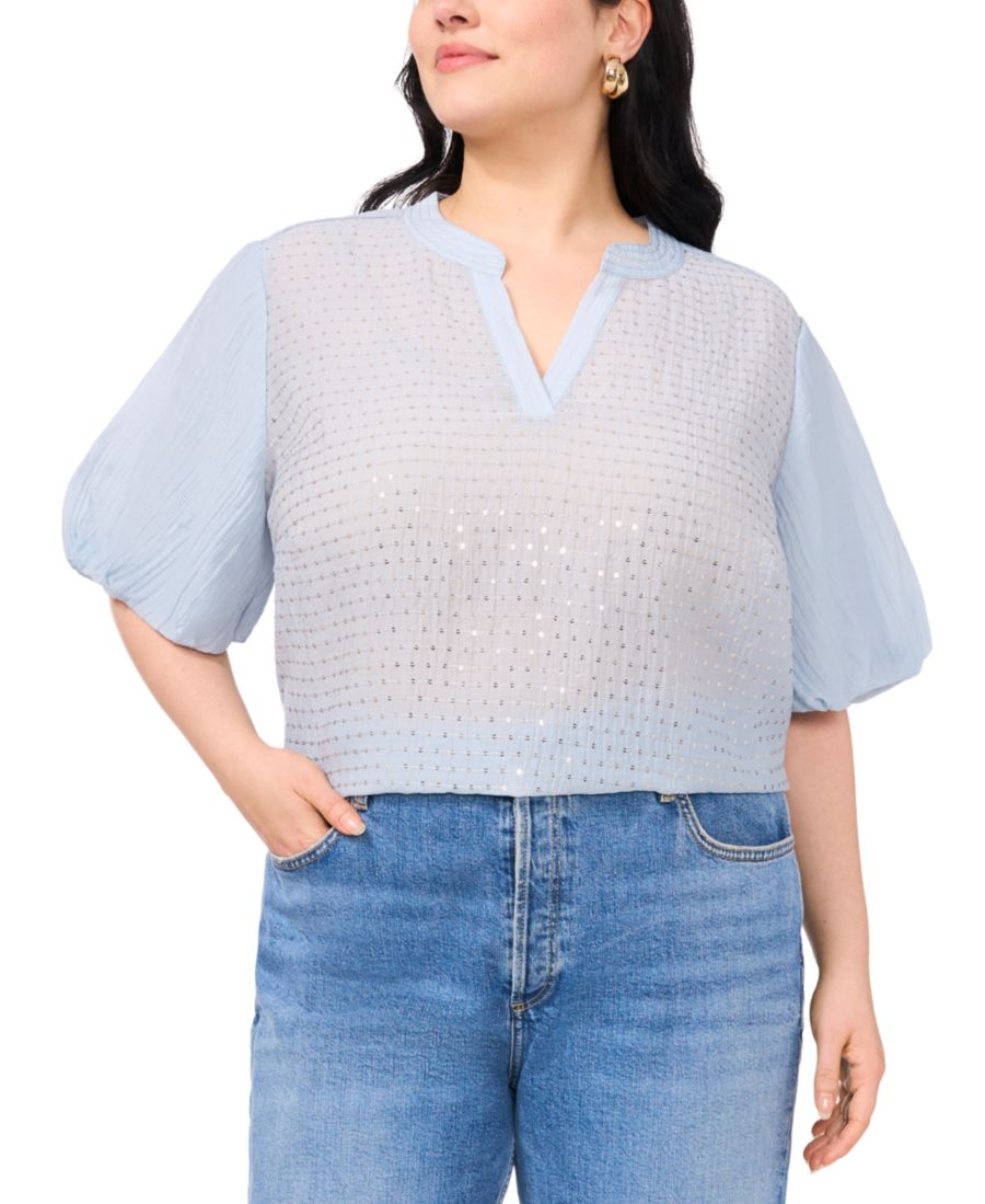 

Топ большого размера с рукавами-баллонами и пайетками спереди Vince Camuto, Lake Breeze