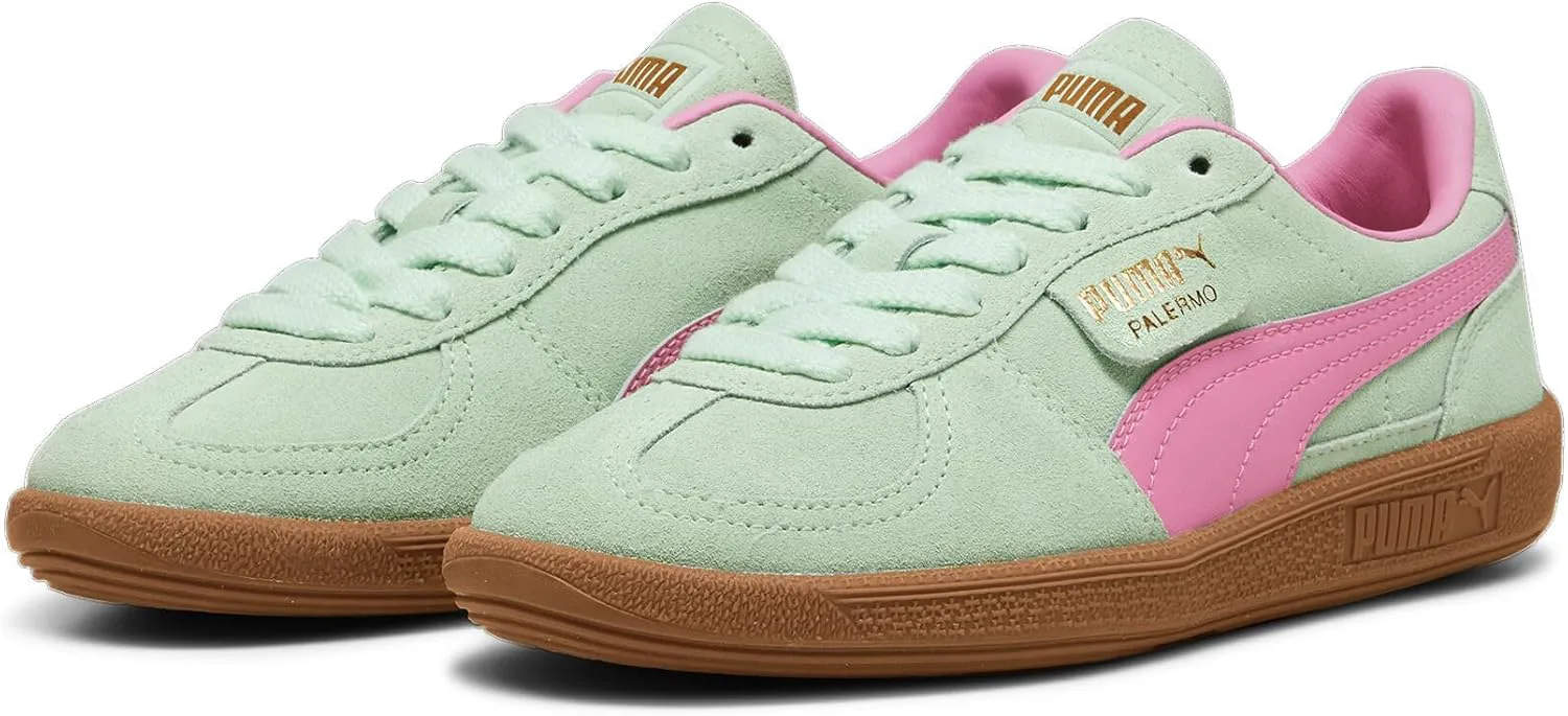 

Детские кроссовки PUMA Palermo на шнуровке для мальчиков - зеленые, мятный/розовый