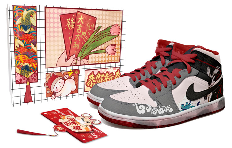 

Кроссовки Air Jordan 1 Vintage, черный/серый/красный
