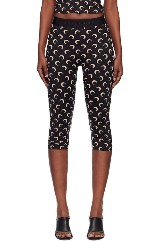 

Marine Serre Черные леггинсы-капри из переработанного трикотажа с лунным рисунком