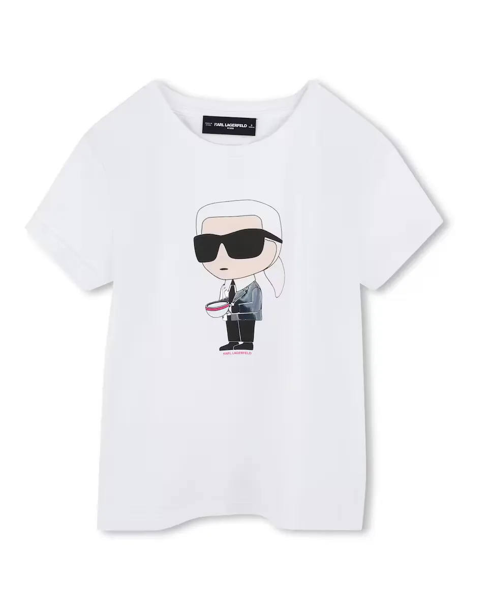 

Футболка с коротким рукавом и иллюстрацией для девочки спереди Karl Lagerfeld Kids, белый