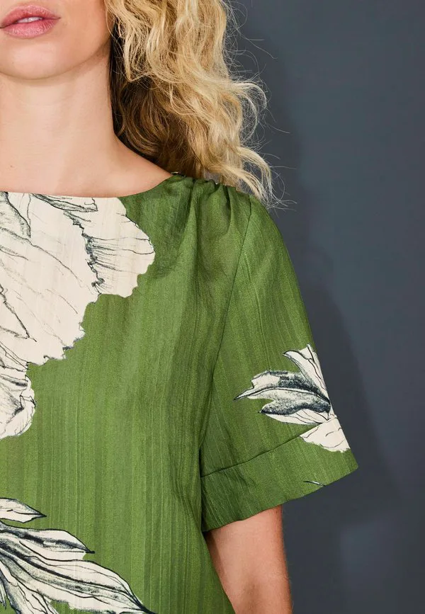 Блузка прямого кроя с коротким рукавом и свободным силуэтом Next, Green Floral Print — фото 2